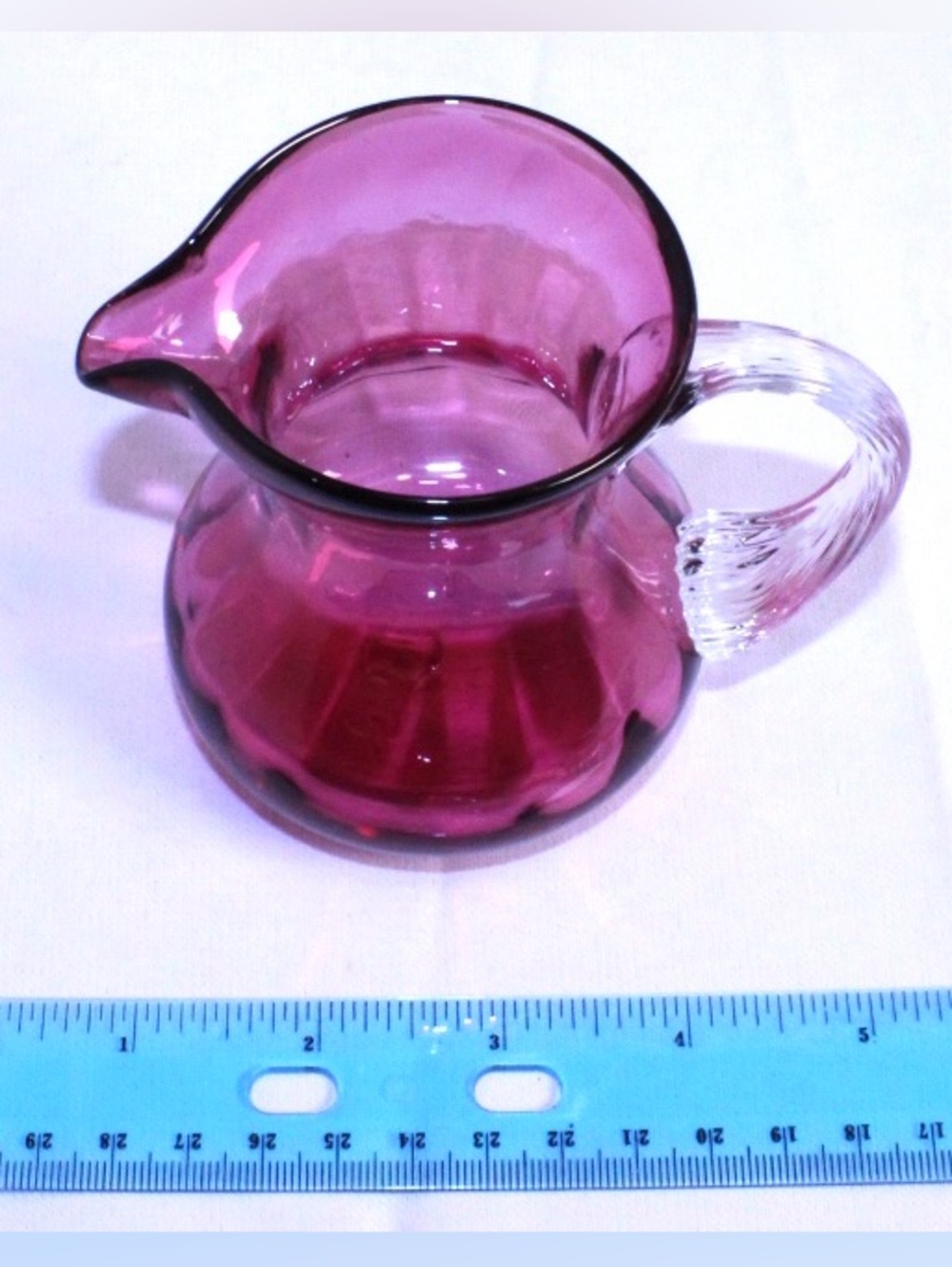 Vintage Pilgrim Glass Mini Pitcher - handblown cranberry glass
